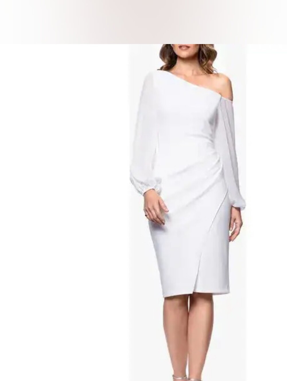Betsy & Adam Long Sleeve Asymmetrical Ruched Sheath Dress 10P Wedding Formal - Picture 2 of 11